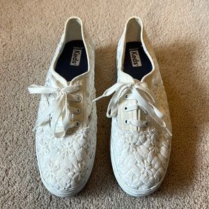 Keds White Embroidered Floral Lace-up Sneakers